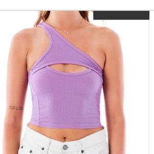 purple one shoulder tank